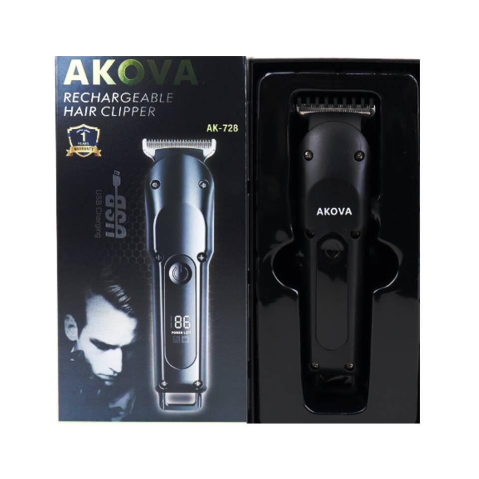 ماشین اصلاح آکووا AK-728 | نمایشگر دیجیتال شارژ، تیغه ژاپنی و شارژ USB